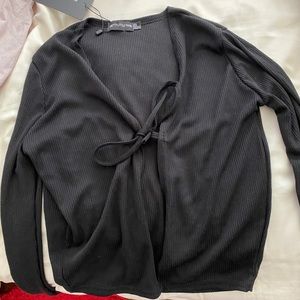 BRAND NEW black rib tie front top